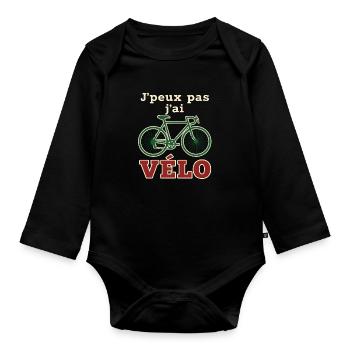 J'peux pas j'ai Vélo - Body Bébé bio manches longues - noir - Devant