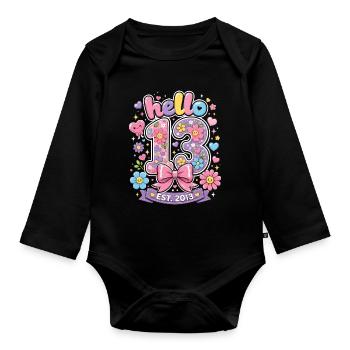 Hello 13 Ans Or et Nœud Rose | Anniversaire Ado - Body Bébé bio manches longues - noir - Devant