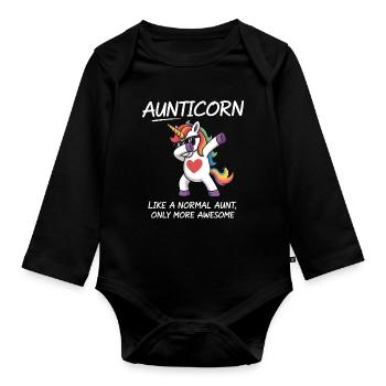 Aunticorn Tante Einhorn Dabbing Spruch Awesome - Baby Bio-Langarm-Body - Schwarz - Vorne