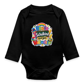 Schulkind 2026 Einschulung 2026 Schulanfang - Baby Bio-Langarm-Body - Schwarz - Vorne