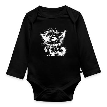 Große Augen kleiner Becher riesige Persönlichkeit - Baby Bio-Langarm-Body - Schwarz - Vorne