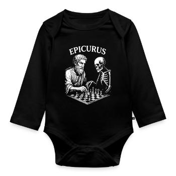 Épicure jouant aux échecs avec un squelette - Body Bébé bio manches longues - noir - Devant