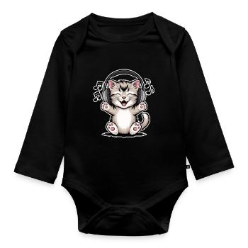Cat Music - Organic Longsleeve Baby Bodysuit - black - Front