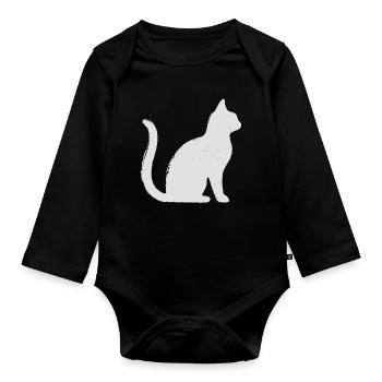 Cat - Organic Longsleeve Baby Bodysuit - black - Front