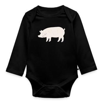 Pig - Organic Longsleeve Baby Bodysuit - black - Front
