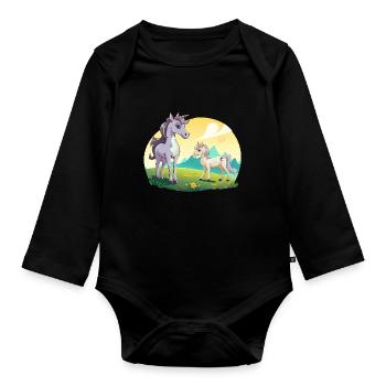 Les licornes au Sonnenfeld - Body Bébé bio manches longues - noir - Devant