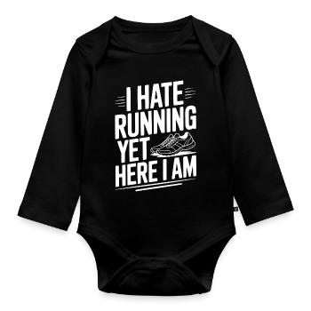 Je déteste courir et pourtant me voilà - Body Bébé bio manches longues - noir - Devant