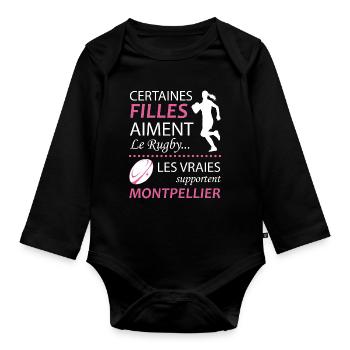 Certaines Filles Aiment Le Rugby Les Vraies Sup... - Body Bébé bio manches longues - noir - Devant