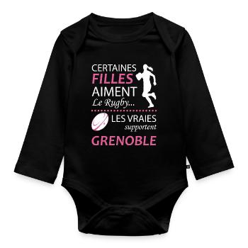 Certaines Filles Aiment Le Rugby Les Vraies Sup... - Body Bébé bio manches longues - noir - Devant