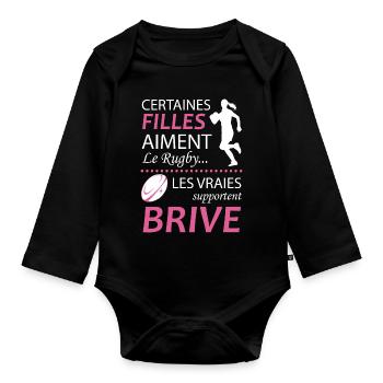 Certaines Filles Aiment Le Rugby Les Vraies Sup... - Body Bébé bio manches longues - noir - Devant