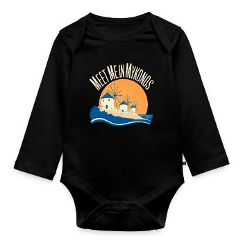 Meet Me in Mykonos Windmills Greek Island Travel - Baby Bio-Langarm-Body - Schwarz - Vorne