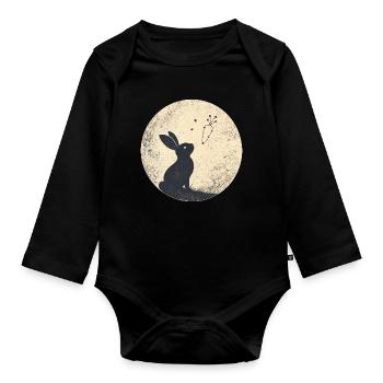 Moon bunny with carrot stars - Organic Longsleeve Baby Bodysuit - black - Front