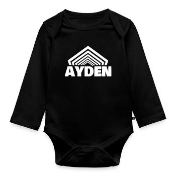 Nom de garçon Ayden - Body Bébé bio manches longues - noir - Devant