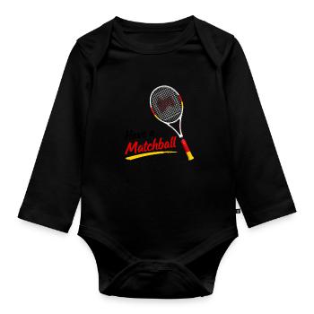 Matchball Tennis Logo – Herzform - Baby Bio-Langarm-Body - Schwarz - Vorne