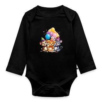 Tierfreunde Geburtstagsbande - Baby Bio-Langarm-Body - Schwarz - Vorne