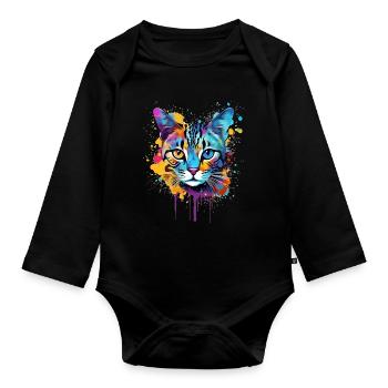 Ägyptisches Mau-Katzengesicht Farbenfrohe Splash-Art - Baby Bio-Langarm-Body - Schwarz - Vorne