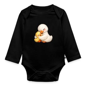 Mutter-Ente kuschelt mit ihrem Baby - Baby Bio-Langarm-Body - Schwarz - Vorne