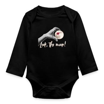 Look the moon! Moonlover Design - Baby Bio-Langarm-Body - Schwarz - Vorne