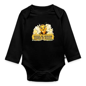 Biene Honig Imker Honigwabe Blumen Wiese Insekt - Baby Bio-Langarm-Body - Schwarz - Vorne