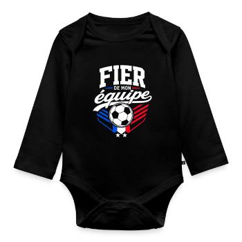 Fier de mon Équipe - Supporter Football France - Body Bébé bio manches longues - noir - Devant