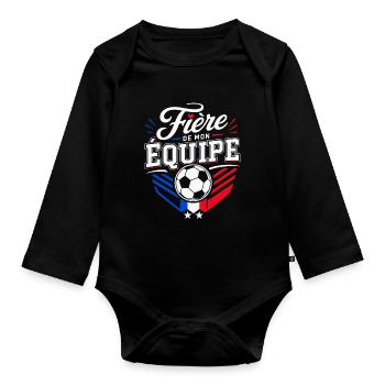 Fière de mon Équipe - Supportrice Football France - Body Bébé bio manches longues - noir - Devant