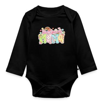 Ballpark Mom Baseball Bow Pastel Design - Organic Longsleeve Baby Bodysuit - black - Front