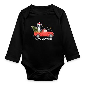 Frenchie Xmas Truck – Frohe Weihnachten - Baby Bio-Langarm-Body - Schwarz - Vorne