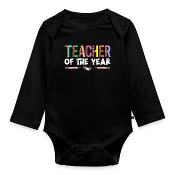 Teacher of the Year Leopard Print - Organic Longsleeve Baby Bodysuit - black - Front