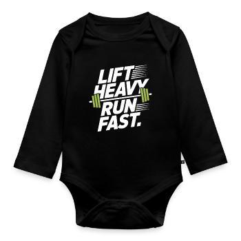 Lift Heavy Run Fast Gym Weight Training Workout Fitness - Organic Longsleeve Baby Bodysuit - black - Front