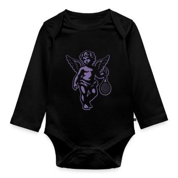 Tennis Fun Shirt Engelputte Retro Renaissance - Baby Bio-Langarm-Body - Schwarz - Vorne