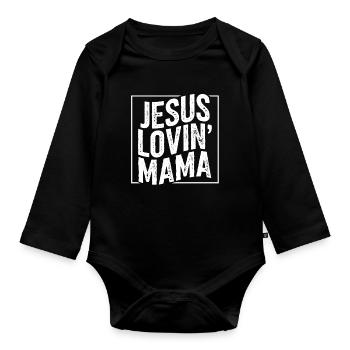 Maman aimante de Jésus Cadeau Dieu Foi - Body Bébé bio manches longues - noir - Devant