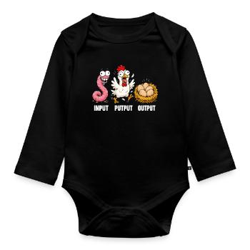 Input Output Trio: Hahn Wurm Eier - Baby Bio-Langarm-Body - Schwarz - Vorne