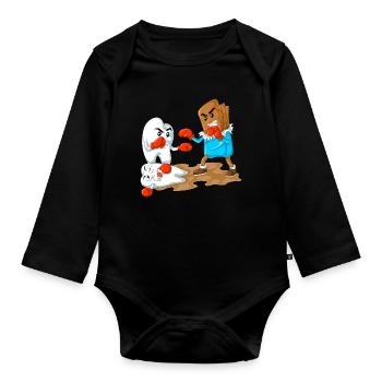 Schokolade vs. Zahnboxen lustiges Zahnarztgeschenk - Baby Bio-Langarm-Body - Schwarz - Vorne