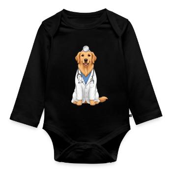Golden Retriever Dog as a Doctor - Organic Longsleeve Baby Bodysuit - black - Front