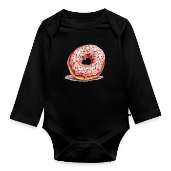 Pink donut with sprinkles - Organic Longsleeve Baby Bodysuit - black - Front