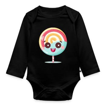 Niedliches Lolli-Charme Motiv - Baby Bio-Langarm-Body - Schwarz - Vorne