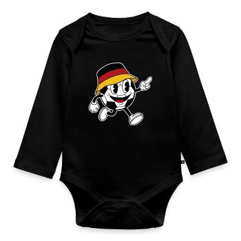 Deutschland Fußball Fan Retro Comic Maskottchen - Baby Bio-Langarm-Body - Schwarz - Vorne