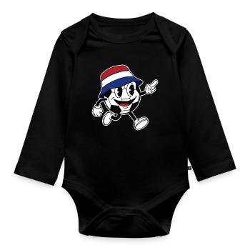 Niederlande Fußball Fan Retro Comic Maskottchen - Baby Bio-Langarm-Body - Schwarz - Vorne