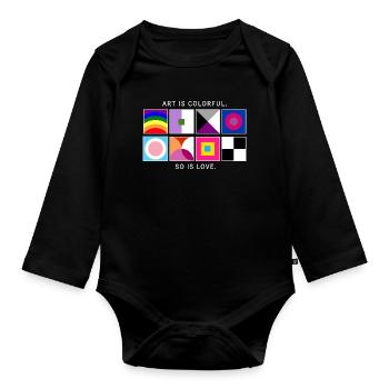 Kunst ist bunt – Liebe auch – LGBTQIA+ geometrisch - Baby Bio-Langarm-Body - Schwarz - Vorne