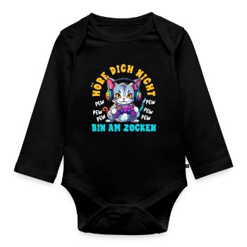 Höre Dich Nicht Bin Am Zocken Süße Katze Gamer - Baby Bio-Langarm-Body - Schwarz - Vorne