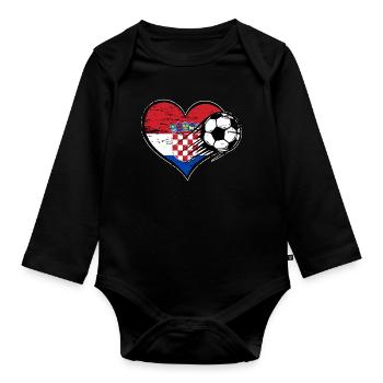 Kroatien Flagge Fußball mit Herz used - Baby Bio-Langarm-Body - Schwarz - Vorne
