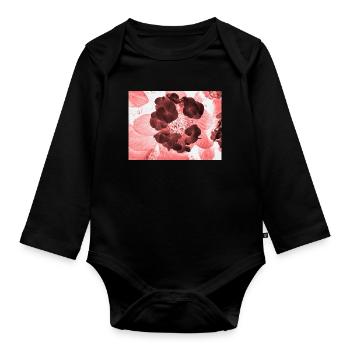 Red Hydrangea Floral Pattern - Organic Longsleeve Baby Bodysuit - black - Front