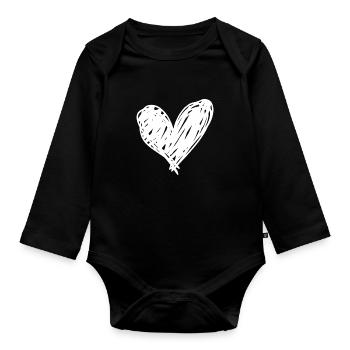 Icône d’amour en forme de cœur dessinée à la main - Body Bébé bio manches longues - noir - Devant