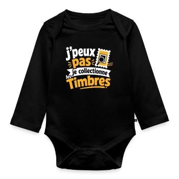 J'peux pas, je collectionne les timbres - Body Bébé bio manches longues - noir - Devant
