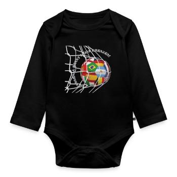 Fußball kennt keine Grenzen – Welt-Ball im Tornetz - Baby Bio-Langarm-Body - Schwarz - Vorne