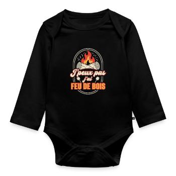 Feu de Bois en Rires et Marshmallows - Body Bébé bio manches longues - noir - Devant