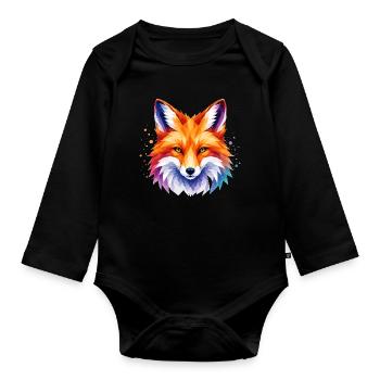 Fuchs Design – Polygon Fox Motiv für Tierliebhaber - Baby Bio-Langarm-Body - Schwarz - Vorne