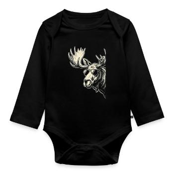 Mosses with Sunglasses Graphic - Organic Longsleeve Baby Bodysuit - black - Front