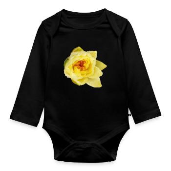 Yellow_Water_Lily_Flower_Close_Up - Baby Bio-Langarm-Body - Schwarz - Vorne