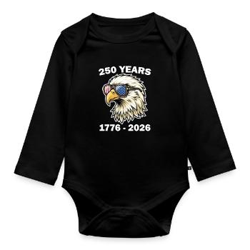 250 Jahre USA Eagle mit Flaggenbrille - Baby Bio-Langarm-Body - Schwarz - Vorne